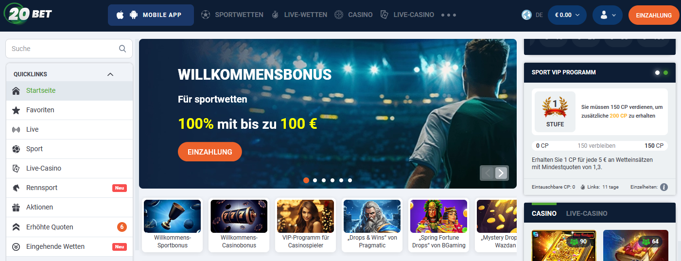 20Bet Casino Startseite